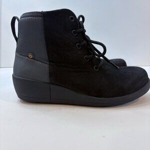 Bogs Womens Vista Rugged Zip Up Lace Up Wedge Boots Sz 8 Black Nubuck Waterproof